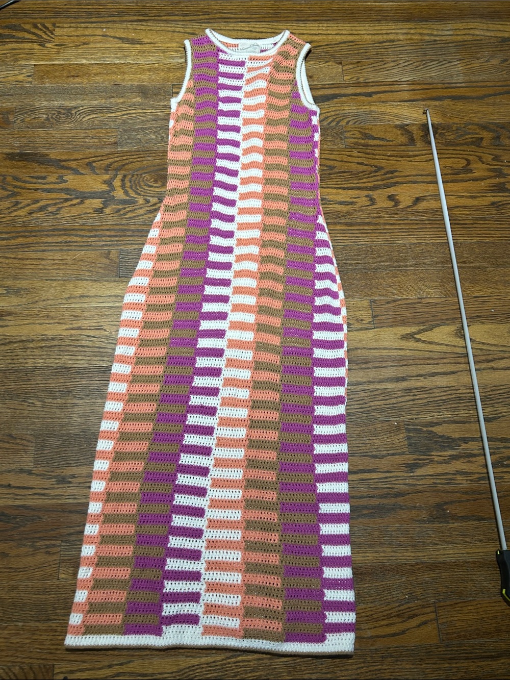 Sleeveless Crochet Maxi Dress in Pink, Peach, White and Brown - Picture 1 of 11